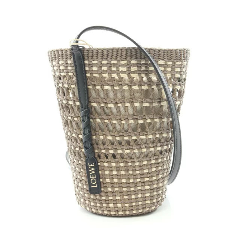 Loewe Braided Pocket Leather Raffia Shoulder Bag Khaki Green Black
